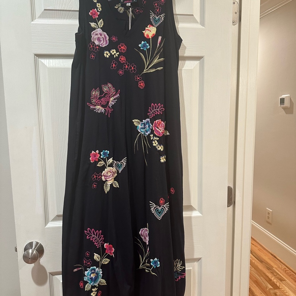 Johnny Was Black Pink Floral Maxi Sundress